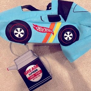 Halloween costume hot wheels car and oil can treat basket